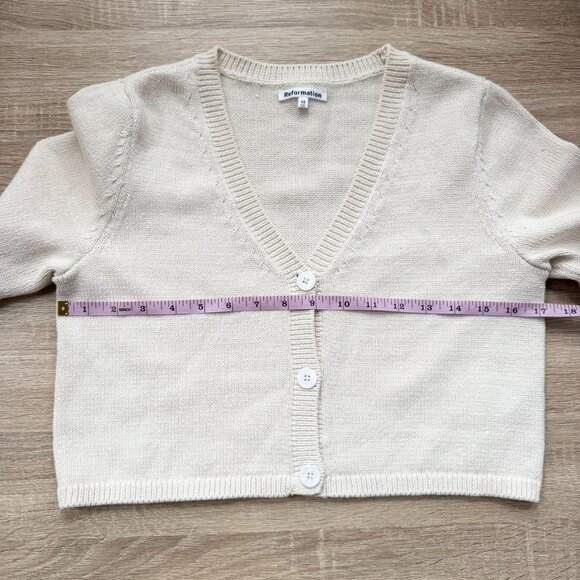 Reformation Cropped Cotton Cardigan Sweater Cream XS - Picture 6 of 14